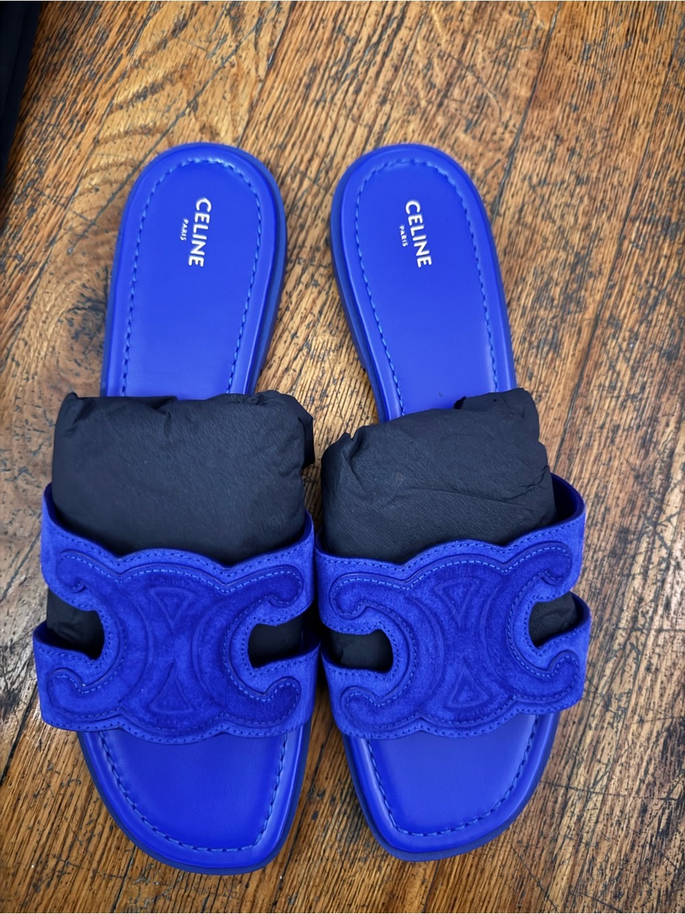 CELINE women's  Blue Leather Slide Sandals